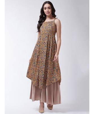 Yellow Printed Cotton Flared Kurta 1