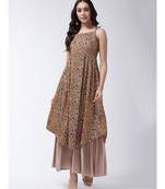 Yellow Printed Cotton Flared Kurta