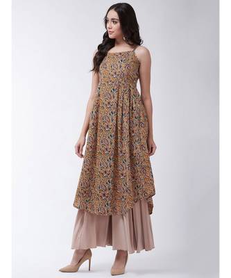 Yellow Printed Cotton Flared Kurta 3