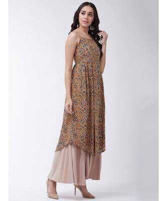 Yellow Printed Cotton Flared Kurta 4
