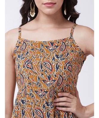 Yellow Printed Cotton Flared Kurta 5