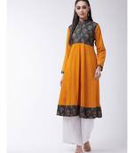 Yellow Printed Cotton Flared Kurta