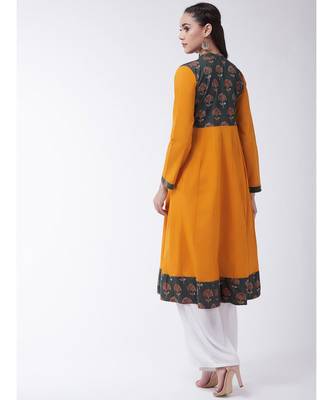 Yellow Printed Cotton Flared Kurta 2