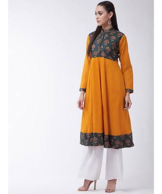 Yellow Printed Cotton Flared Kurta 3