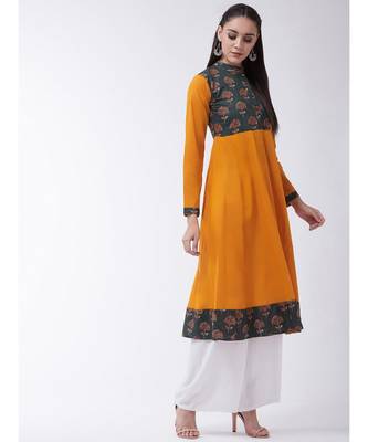 Yellow Printed Cotton Flared Kurta 4