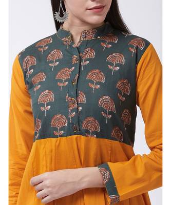 Yellow Printed Cotton Flared Kurta 5