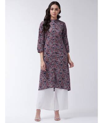 Grey Printed Cotton Flared Kurta 1
