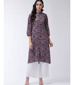 Grey Printed Cotton Flared Kurta