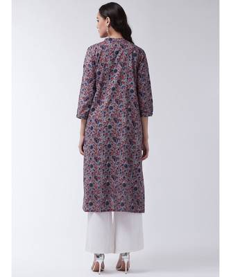 Grey Printed Cotton Flared Kurta 2