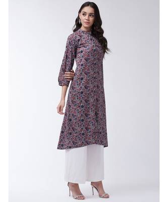 Grey Printed Cotton Flared Kurta 4