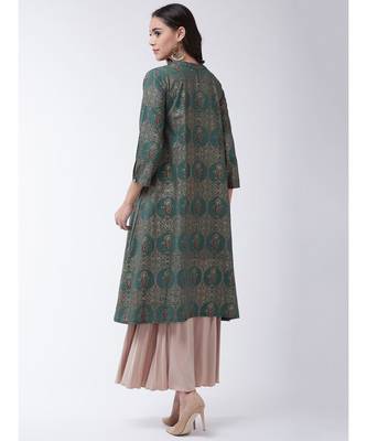 Olive Printed Cotton Flared Kurta 2