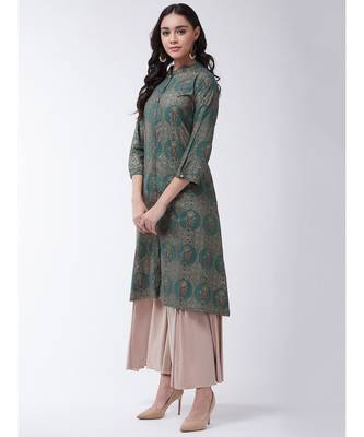 Olive Printed Cotton Flared Kurta 3