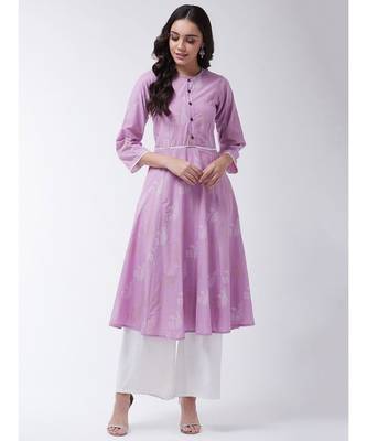 Pink Printed Cotton Flared Kurta 1