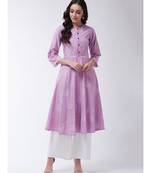 Pink Printed Cotton Flared Kurta