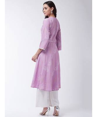 Pink Printed Cotton Flared Kurta 2