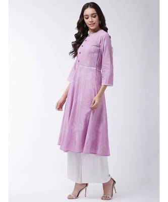 Pink Printed Cotton Flared Kurta 3