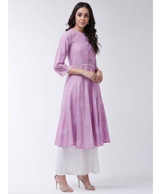 Pink Printed Cotton Flared Kurta 4