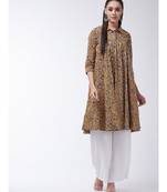 Yellow Printed Cotton Flared Kurta