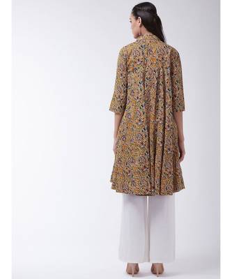 Yellow Printed Cotton Flared Kurta 2