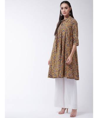 Yellow Printed Cotton Flared Kurta 3