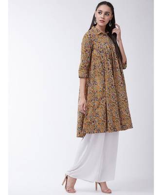 Yellow Printed Cotton Flared Kurta 4