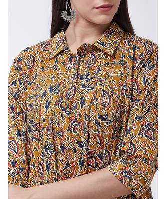 Yellow Printed Cotton Flared Kurta 5