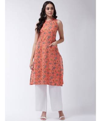 Peach Printed Cotton Flared Kurta 1