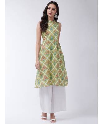 Green Printed Cotton Flared Kurta 1