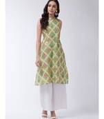Green Printed Cotton Flared Kurta