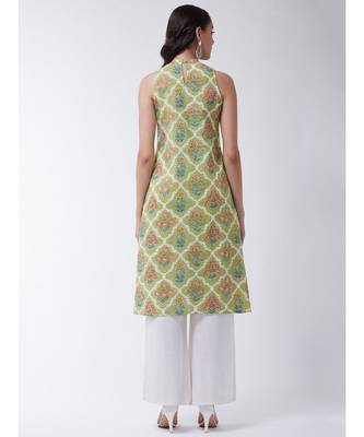 Green Printed Cotton Flared Kurta 2
