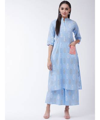 Blue Printed Cotton Flared Kurta 1