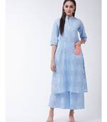 Blue Printed Cotton Flared Kurta