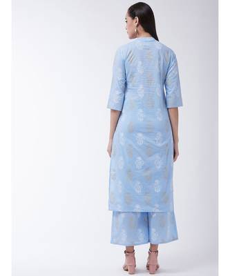 Blue Printed Cotton Flared Kurta 2