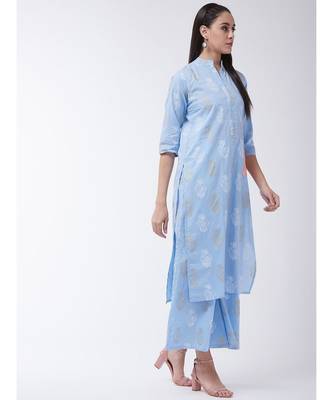 Blue Printed Cotton Flared Kurta 4