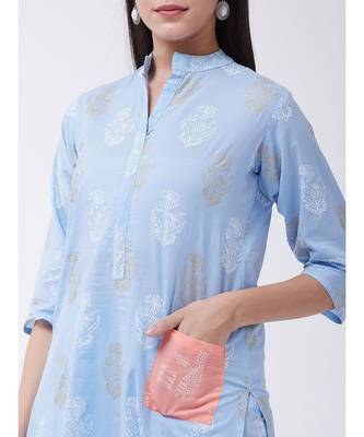Blue Printed Cotton Flared Kurta 5