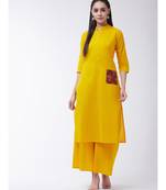 Yellow Printed Cotton Flared Kurta