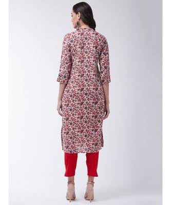 Cream Printed Cotton Flared Kurta 2
