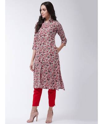 Cream Printed Cotton Flared Kurta 3