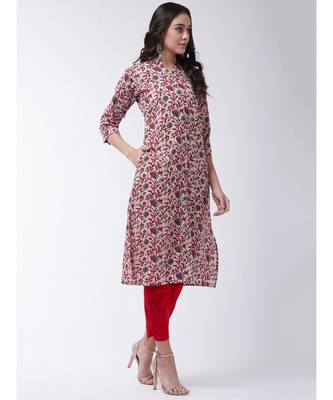 Cream Printed Cotton Flared Kurta 4