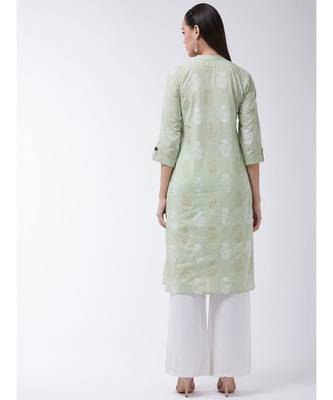Green Printed Cotton Flared Kurta 2