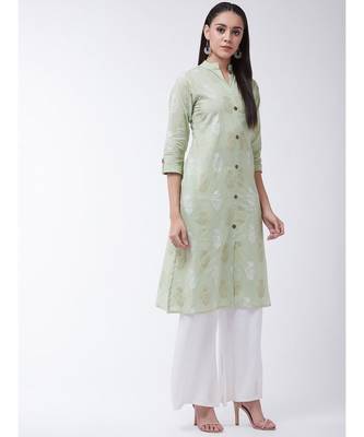 Green Printed Cotton Flared Kurta 3