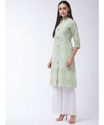 Green Printed Cotton Flared Kurta 4