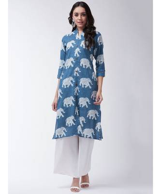 Blue Printed Cotton Flared Kurta 1