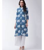 Blue Printed Cotton Flared Kurta