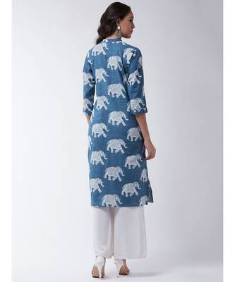 Blue Printed Cotton Flared Kurta 2