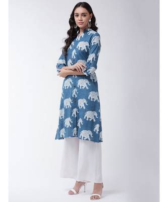 Blue Printed Cotton Flared Kurta 3