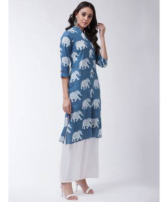 Blue Printed Cotton Flared Kurta 4