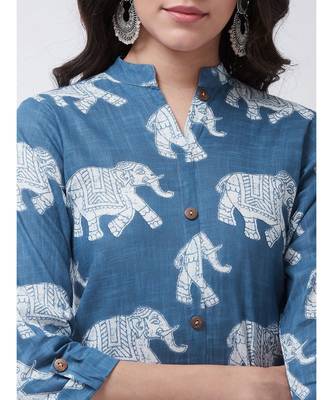 Blue Printed Cotton Flared Kurta 5