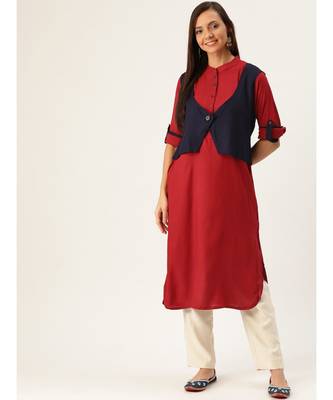 Maroon Printed Viscose Flared Kurta 1
