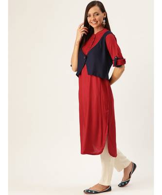 Maroon Printed Viscose Flared Kurta 3